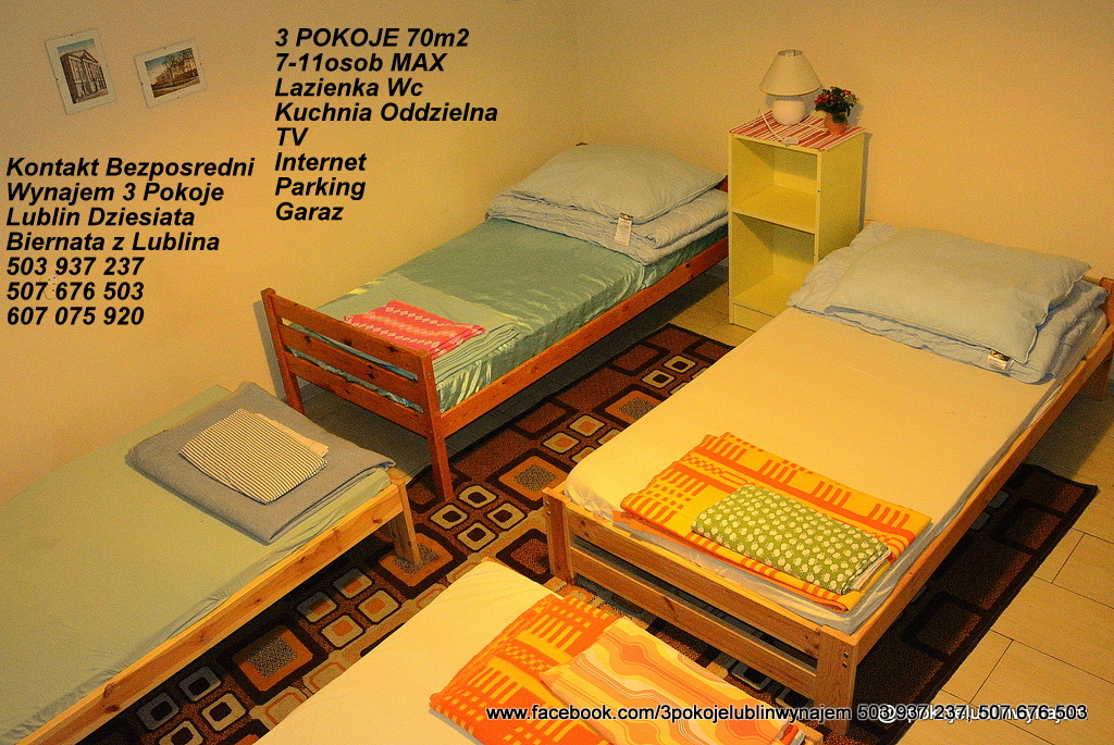 3 Pokoje Wynajem Lublin 11osób